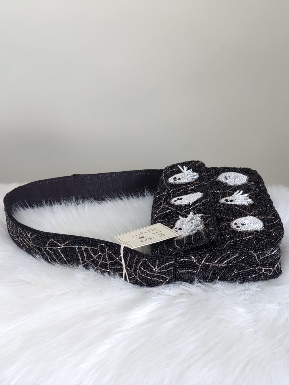 SOL and MER Halloween Ghost Motif Beaded Shoulder Bag w/ Spiderweb Design πΈοΈπ» - Picture 8 of 16